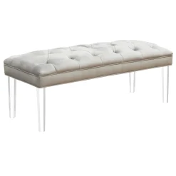 * Laila Ali Grey Tufted Acrylic Leg Bench, Kd Online Discount