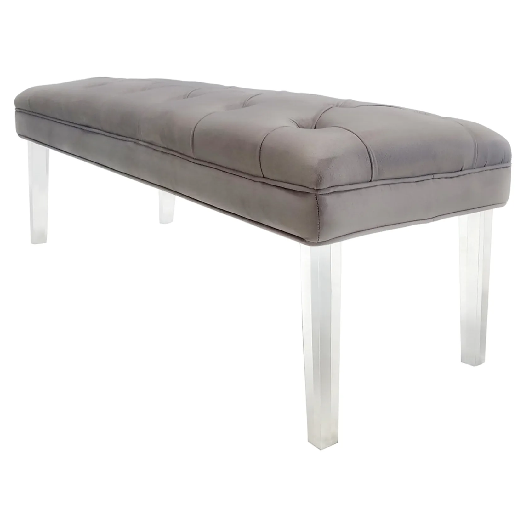 * Laila Ali Grey Tufted Bench With Clear Acrylic Legs Promotion