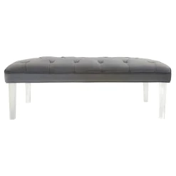 * Laila Ali Grey Tufted Bench With Clear Acrylic Legs Promotion