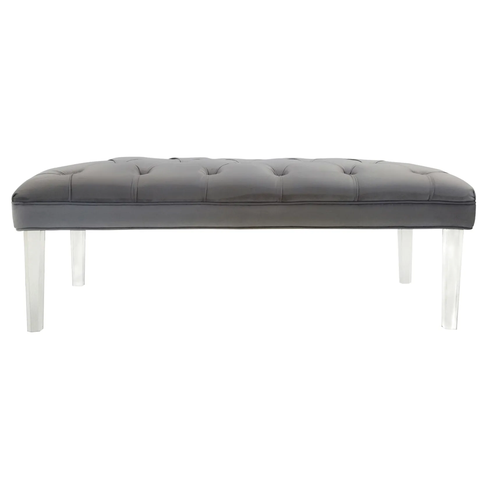 * Laila Ali Grey Tufted Bench With Clear Acrylic Legs Promotion