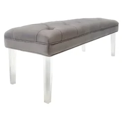 * Laila Ali Grey Tufted Bench With Clear Acrylic Legs Promotion