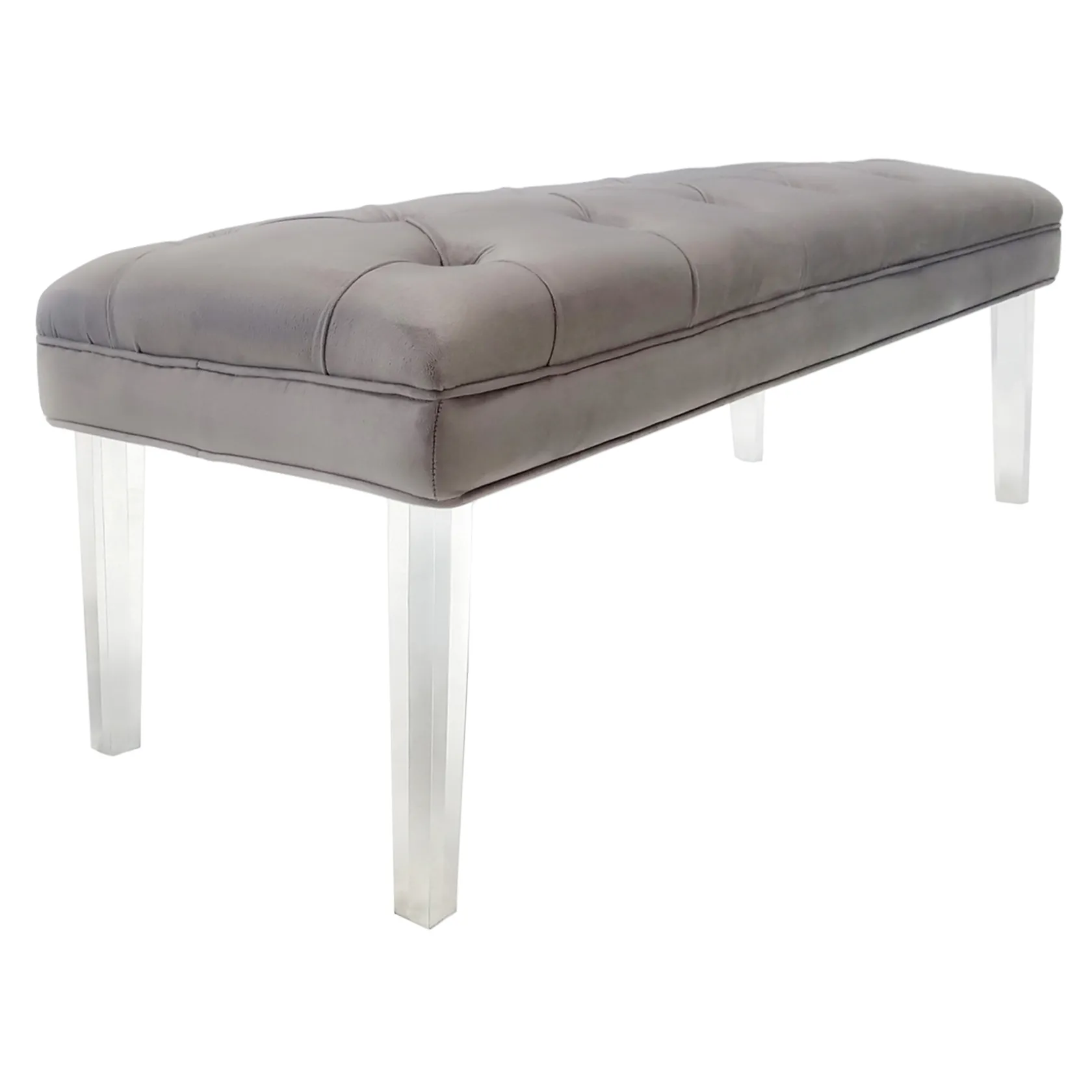 * Laila Ali Grey Tufted Bench With Clear Acrylic Legs Promotion