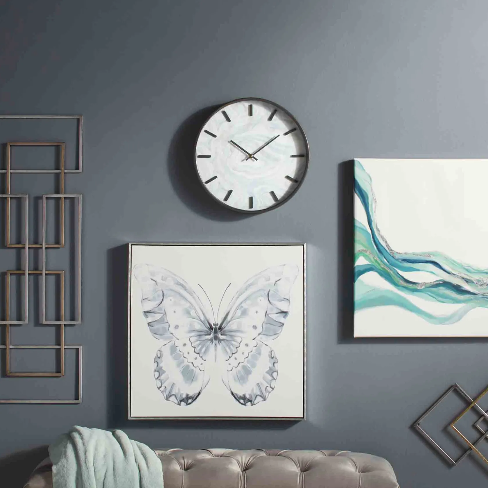 * Laila Ali Grey Tufted Bench With Clear Acrylic Legs Promotion