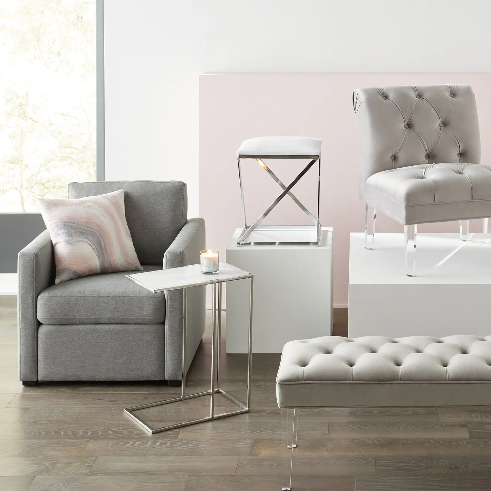 * Laila Ali Marbled-Top Silver C-Table Flash Sale