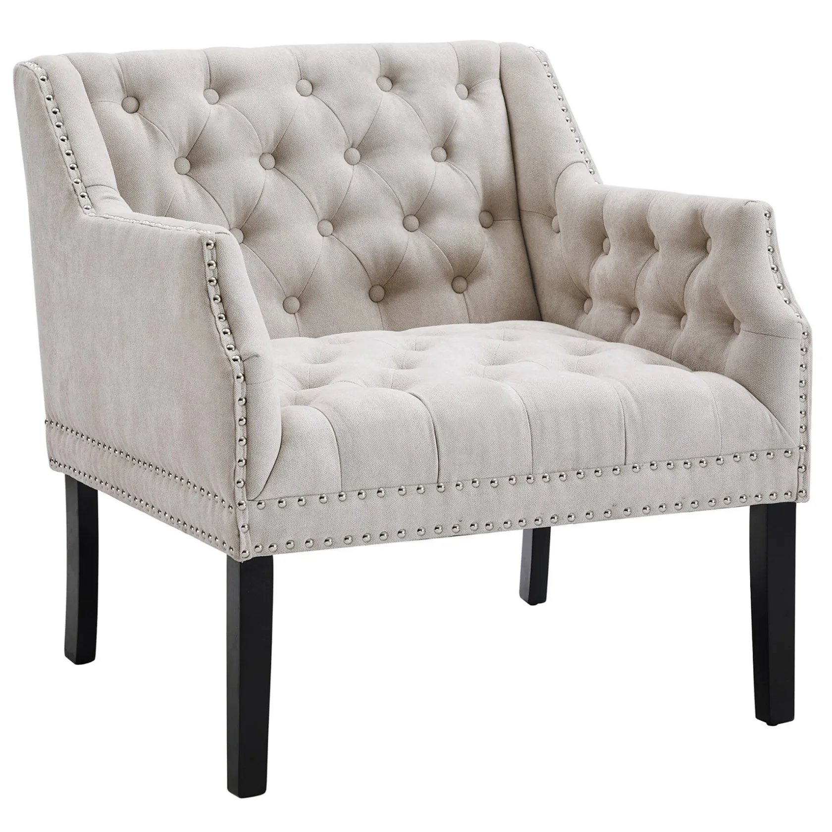 * Lena Ivory Velvet Tufted Armchair With Nailhead Trim Discount Online