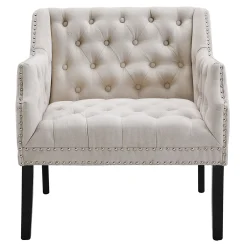 * Lena Ivory Velvet Tufted Armchair With Nailhead Trim Discount Online