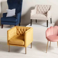 * Lena Ivory Velvet Tufted Armchair With Nailhead Trim Discount Online