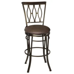 * Marsol Brown Metal Swivel Barstool With Faux Leather Seat Clearance