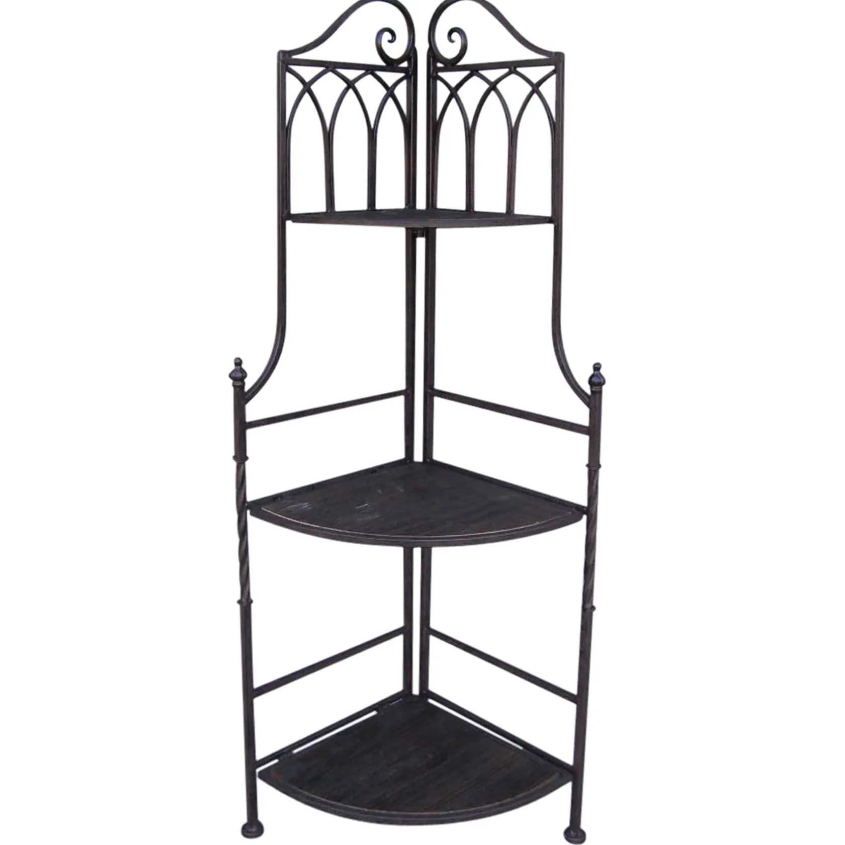 * Metal Corner Rack With Brown Decorative Arch & Folding Wood-Top Shelves, 47 Gift Selection