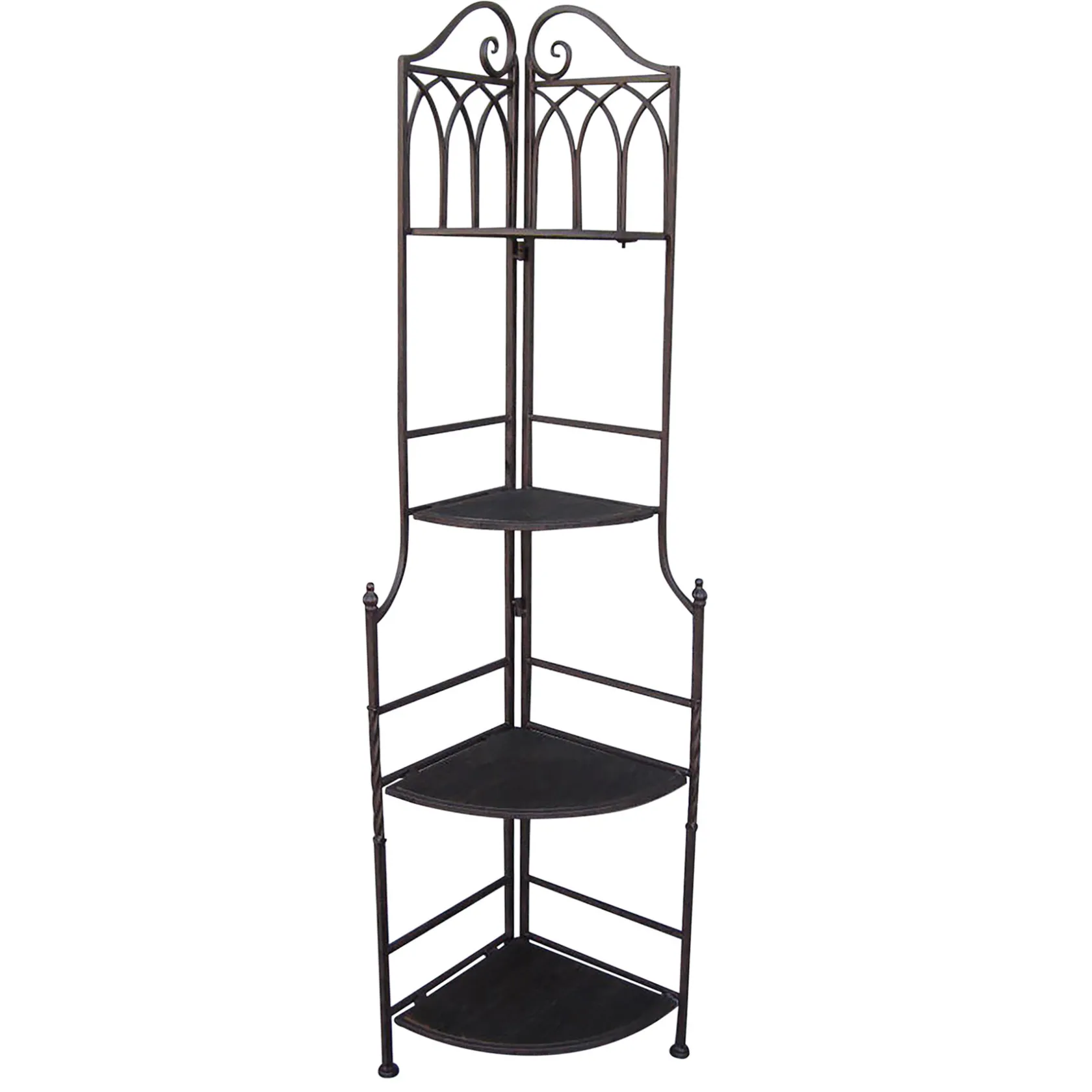 * Metal Corner Rack With Brown Decorative Arch & Folding Wood-Top Shelves, 63 Online Discount