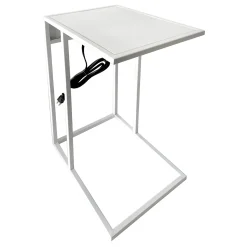 * Metal C-Table With Usb Port, White Premium