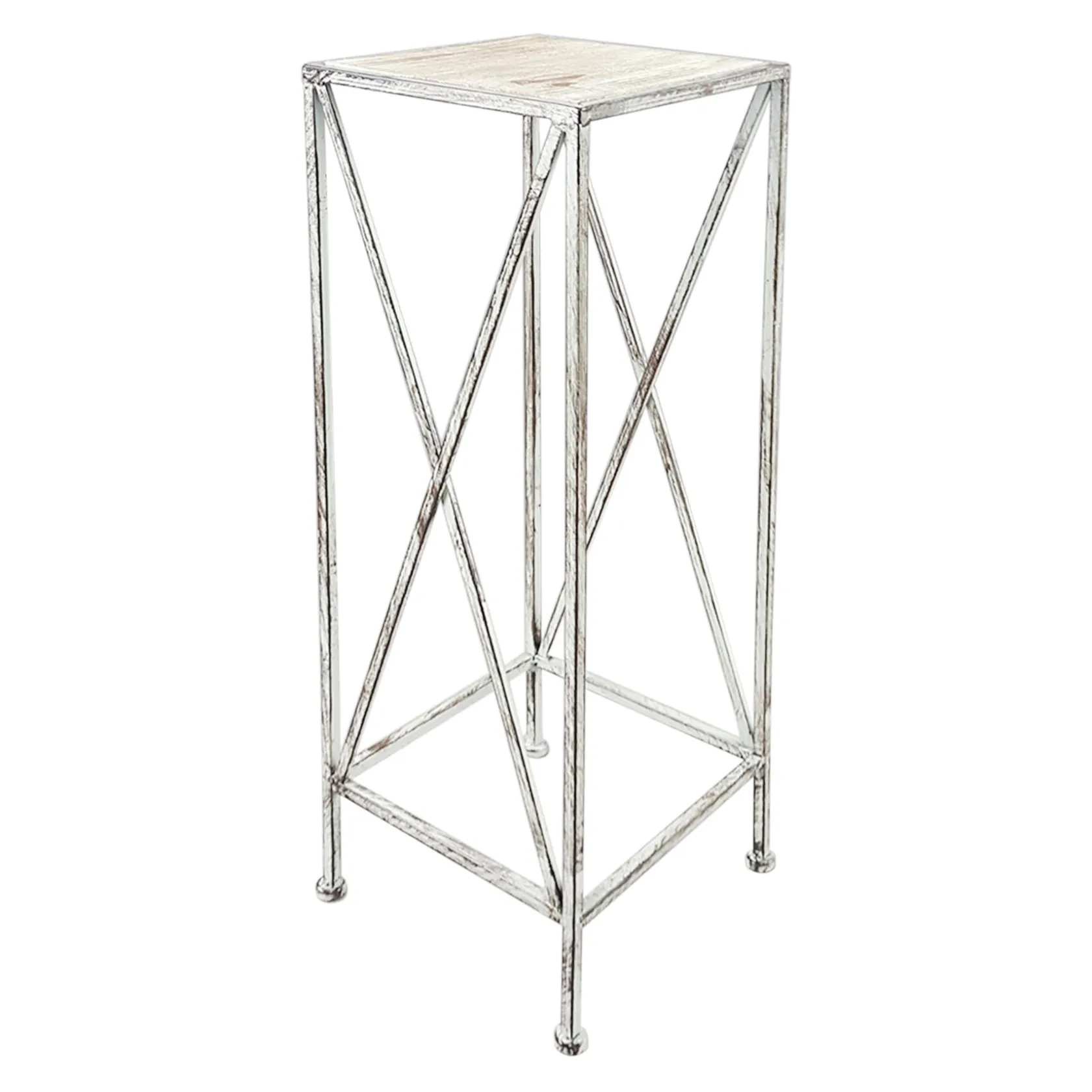 * Metal Plant Stand With Wood Top Grey, Large Online Discount