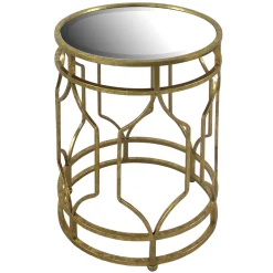 * Mirror Top Table With Gold Quatrefoil Base, Small Promotion