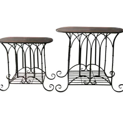 * Oval Wood Top Gothic Table With Brown Arch Decorative Metal, Small Good Quality