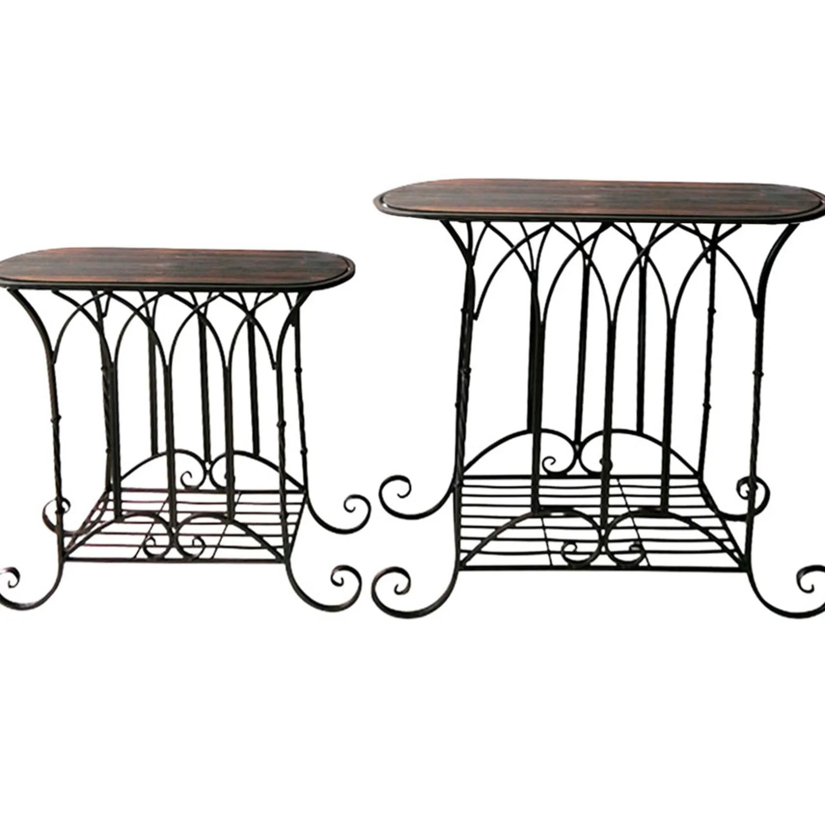 * Oval Wood Top Gothic Table With Brown Arch Decorative Metal, Small Good Quality