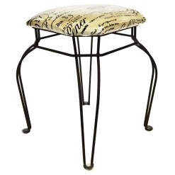 * Paris Post Matte Black Wire Vanity Stool/Taupe Printed Fabric Seat Gift Selection