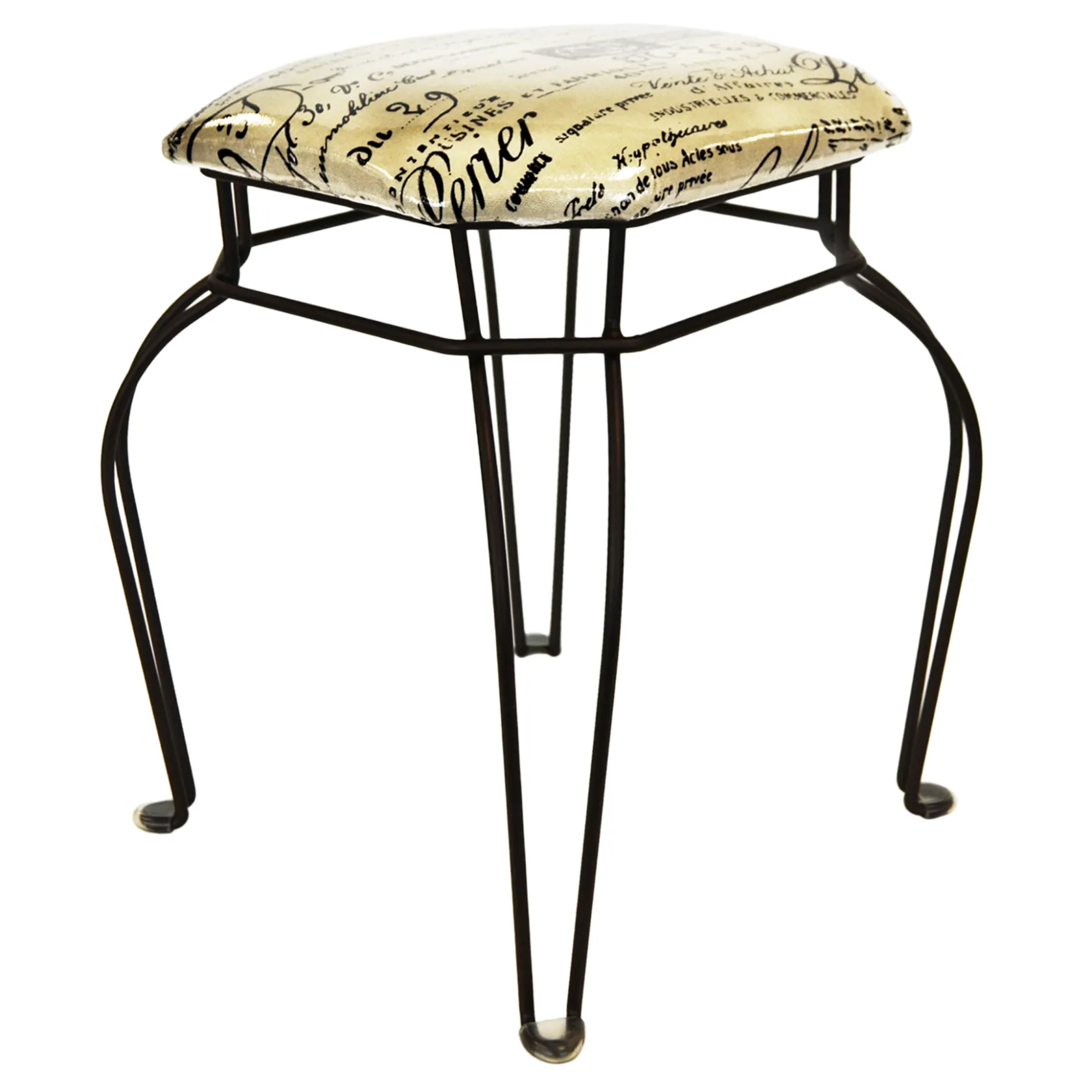 * Paris Post Matte Black Wire Vanity Stool/Taupe Printed Fabric Seat Gift Selection