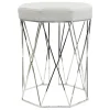 * Prisma Chrome Wire Vanity Stool/Padded White Faux Leather Seat Featured