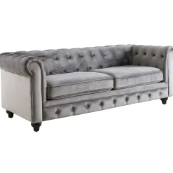 * Providence Chesterfield Grey Velvet Tufted Sofa, 79 Promotion