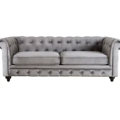 * Providence Chesterfield Grey Velvet Tufted Sofa, 79 Promotion