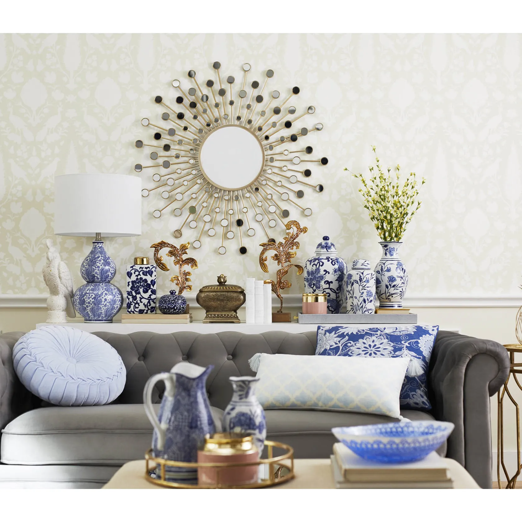 * Providence Chesterfield Grey Velvet Tufted Sofa, 79 Promotion