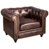 * Providence Chesterfield Tufted Brown Faux Leather Rolled Arm Chair Online Discount