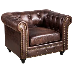 * Providence Chesterfield Tufted Brown Faux Leather Rolled Arm Chair Online Discount