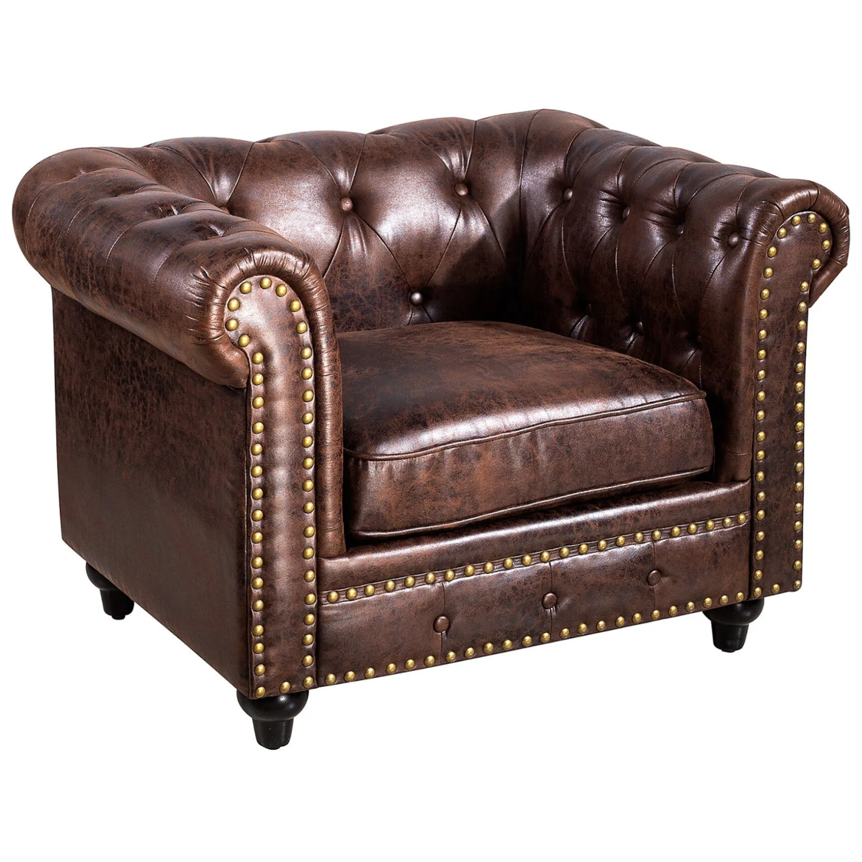 * Providence Chesterfield Tufted Brown Faux Leather Rolled Arm Chair Online Discount