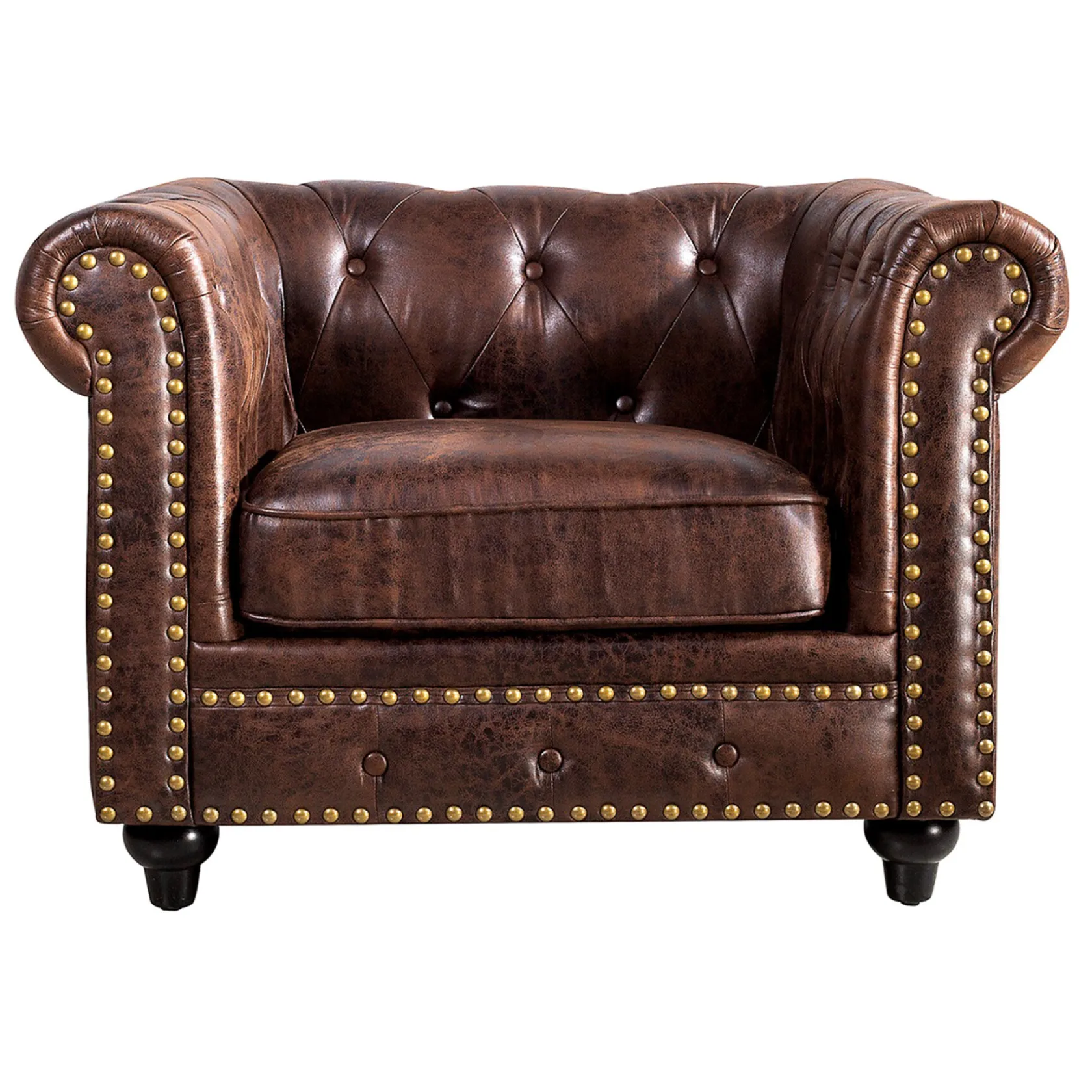 * Providence Chesterfield Tufted Brown Faux Leather Rolled Arm Chair Online Discount
