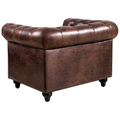 * Providence Chesterfield Tufted Brown Faux Leather Rolled Arm Chair Online Discount