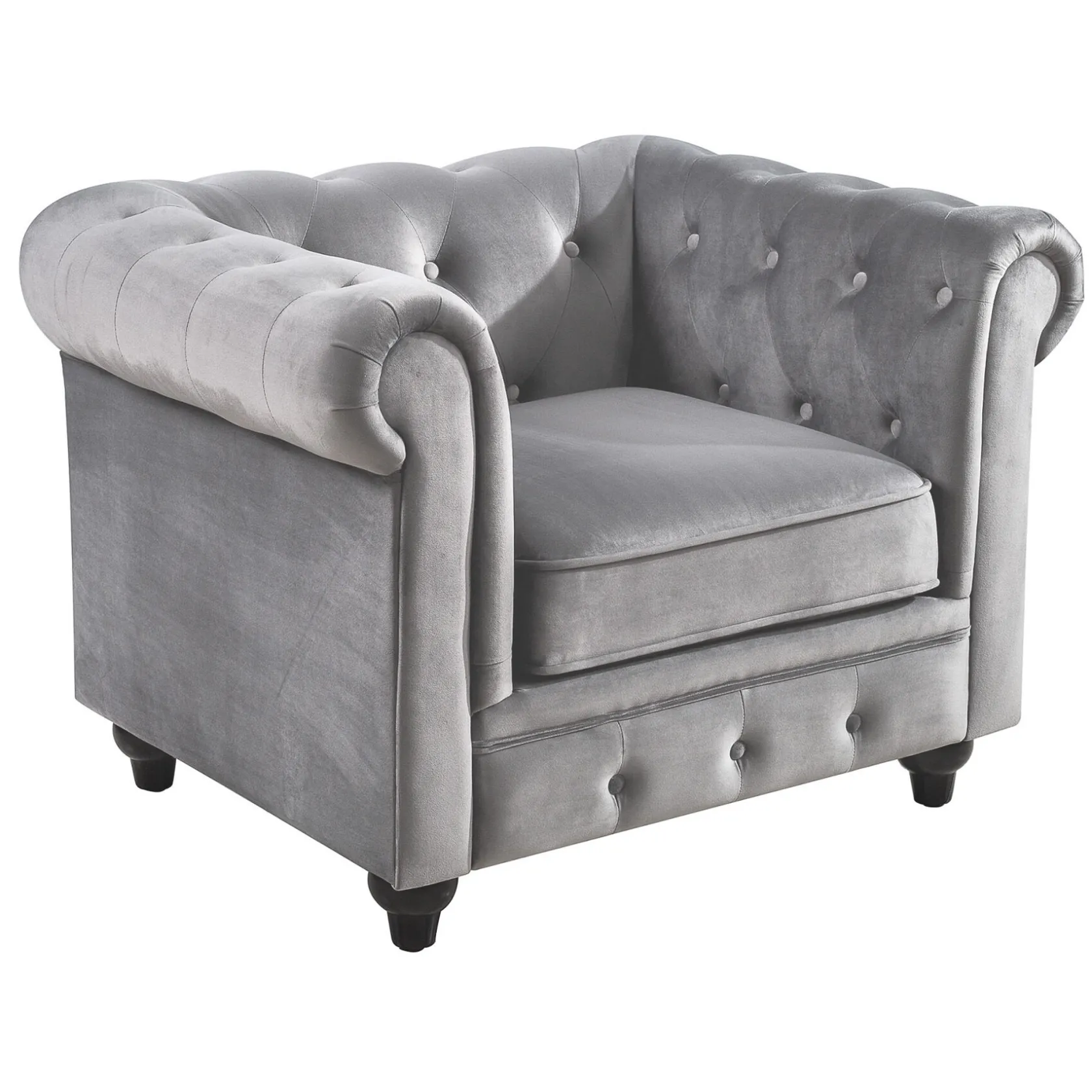 * Providence Chesterfield Tufted Grey Velvet Rolled Arm Chair Discount Online
