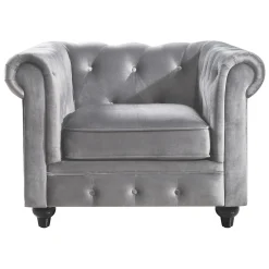 * Providence Chesterfield Tufted Grey Velvet Rolled Arm Chair Discount Online