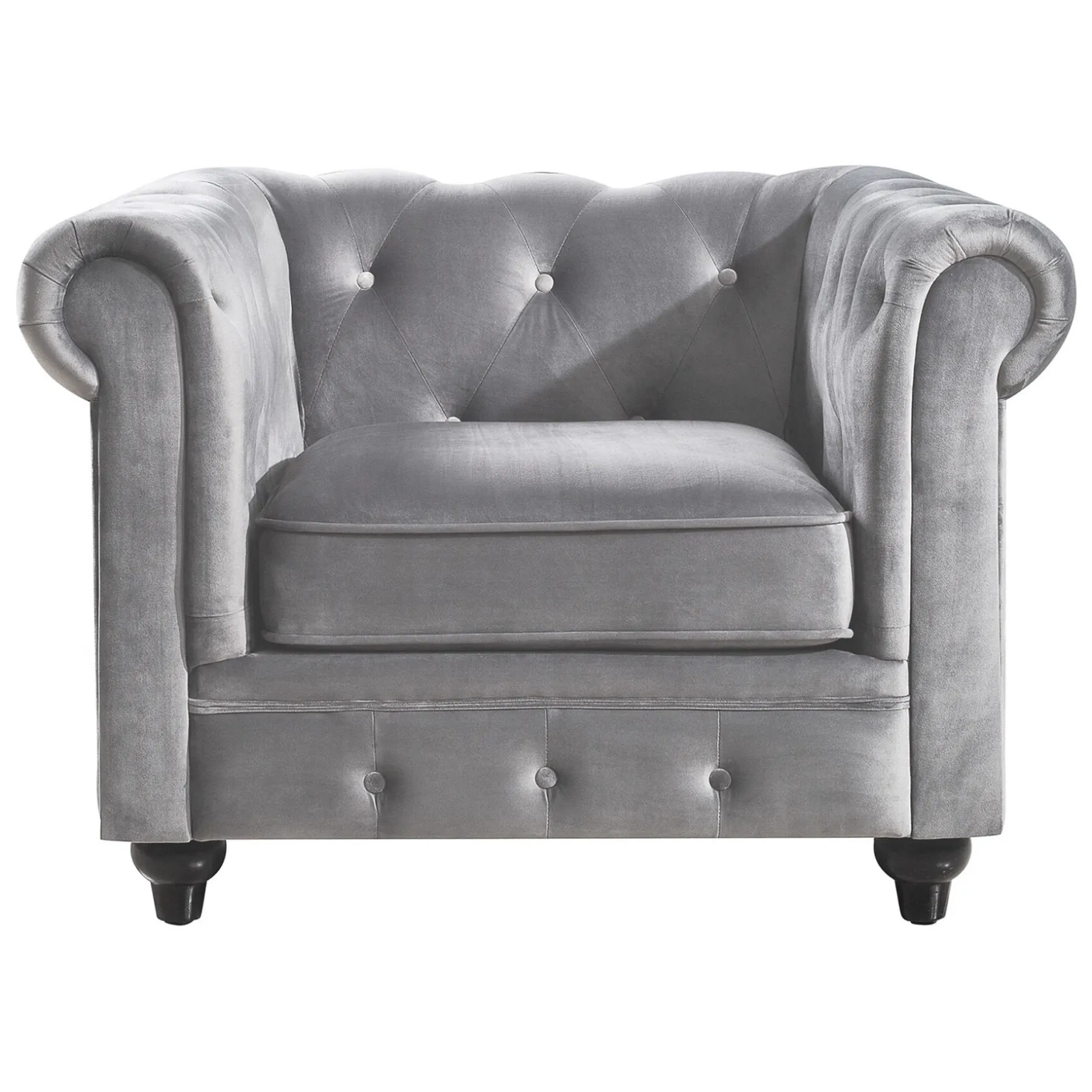 * Providence Chesterfield Tufted Grey Velvet Rolled Arm Chair Discount Online