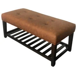 * Providence Collins Leather Bench, Brown Opening Sales