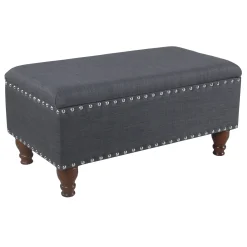 * Providence Jasmine Linen Storage Ottoman, Charcoal Grey Premium