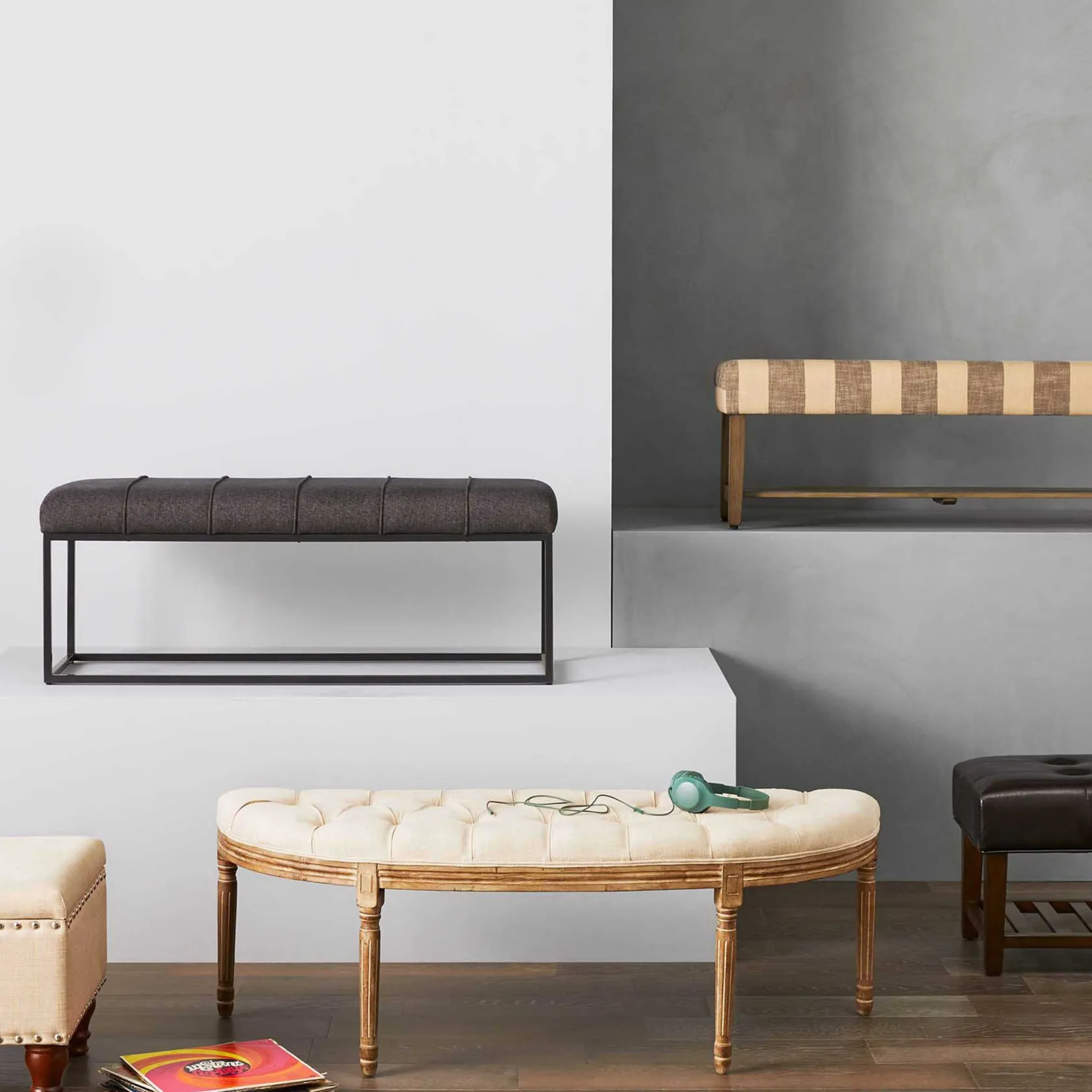 * Providence Lourdes Tufted Curved Bench, Neutral Clearance