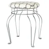 * Quatrefoil Silver Wire Vanity Stool/Ivory Printed Fabric Seat Opening Sales