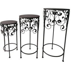 * Round Wood Top With Scroll Metal Plant Stand, Large Bargain Sale