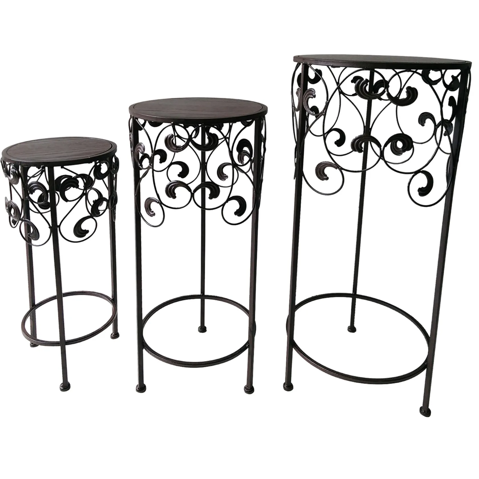 * Round Wood Top With Scroll Metal Plant Stand, Large Bargain Sale