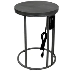 * Round Wood-Top Metal C-Table With Usb Port, Silver Good Quality