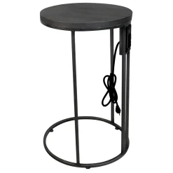 * Round Wood-Top Silver Metal C-Table With Usb Port, Large Premium