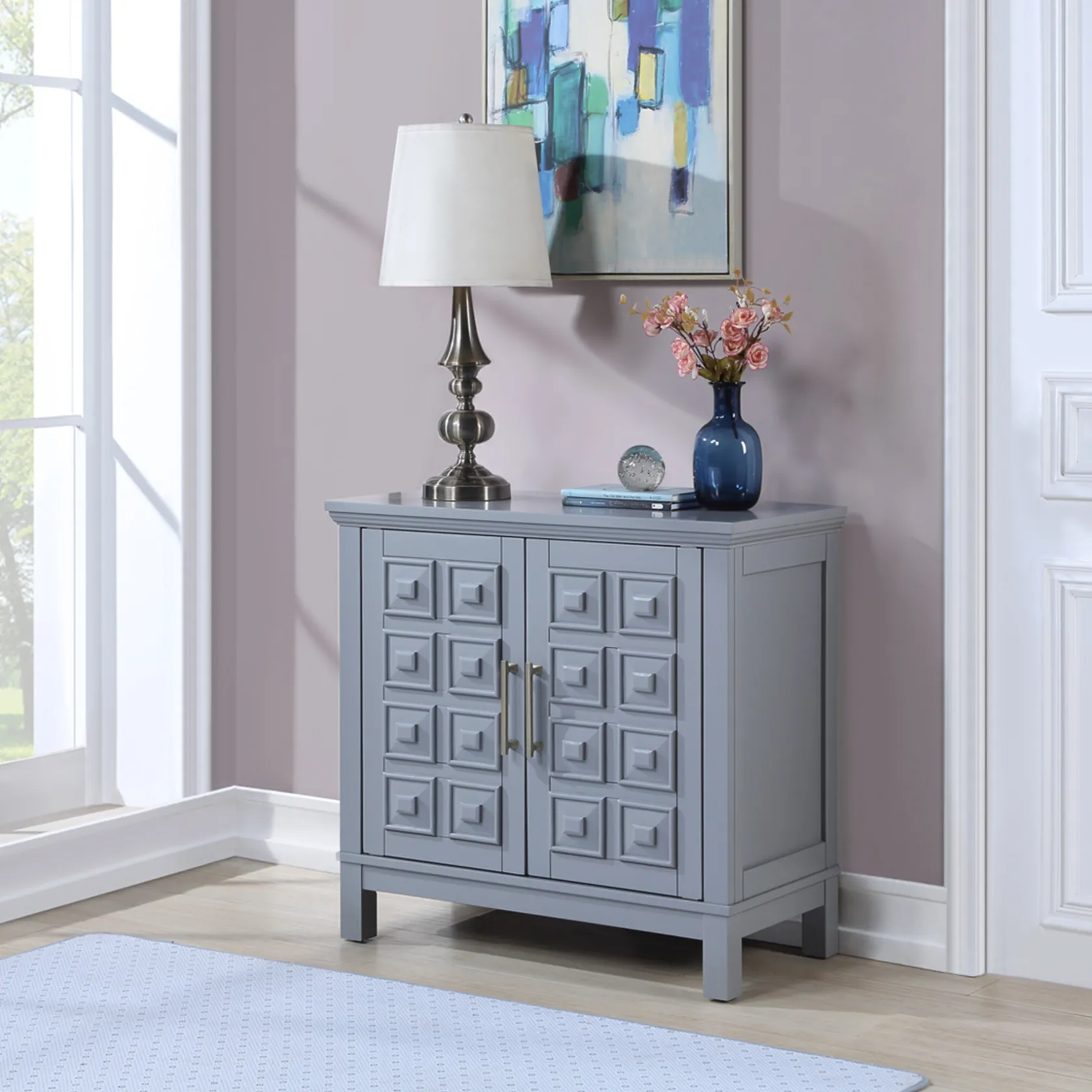 * Sadie 2-Drawer Geometric Cabinet, Grey Bargain Sale
