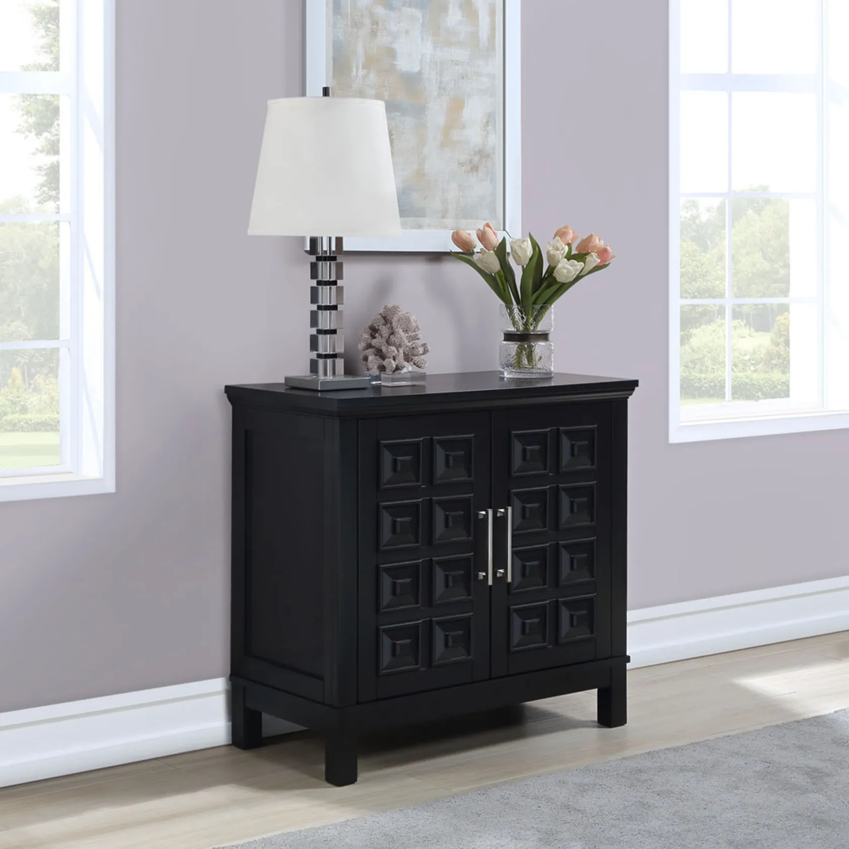 * Sadie 2-Drawer Geometric Cabinet, Black Outlet