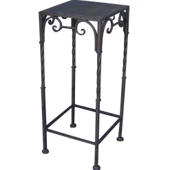 * Square Wood Top Plant Stand With Brown Twist Metal Leg, Medium Online Discount