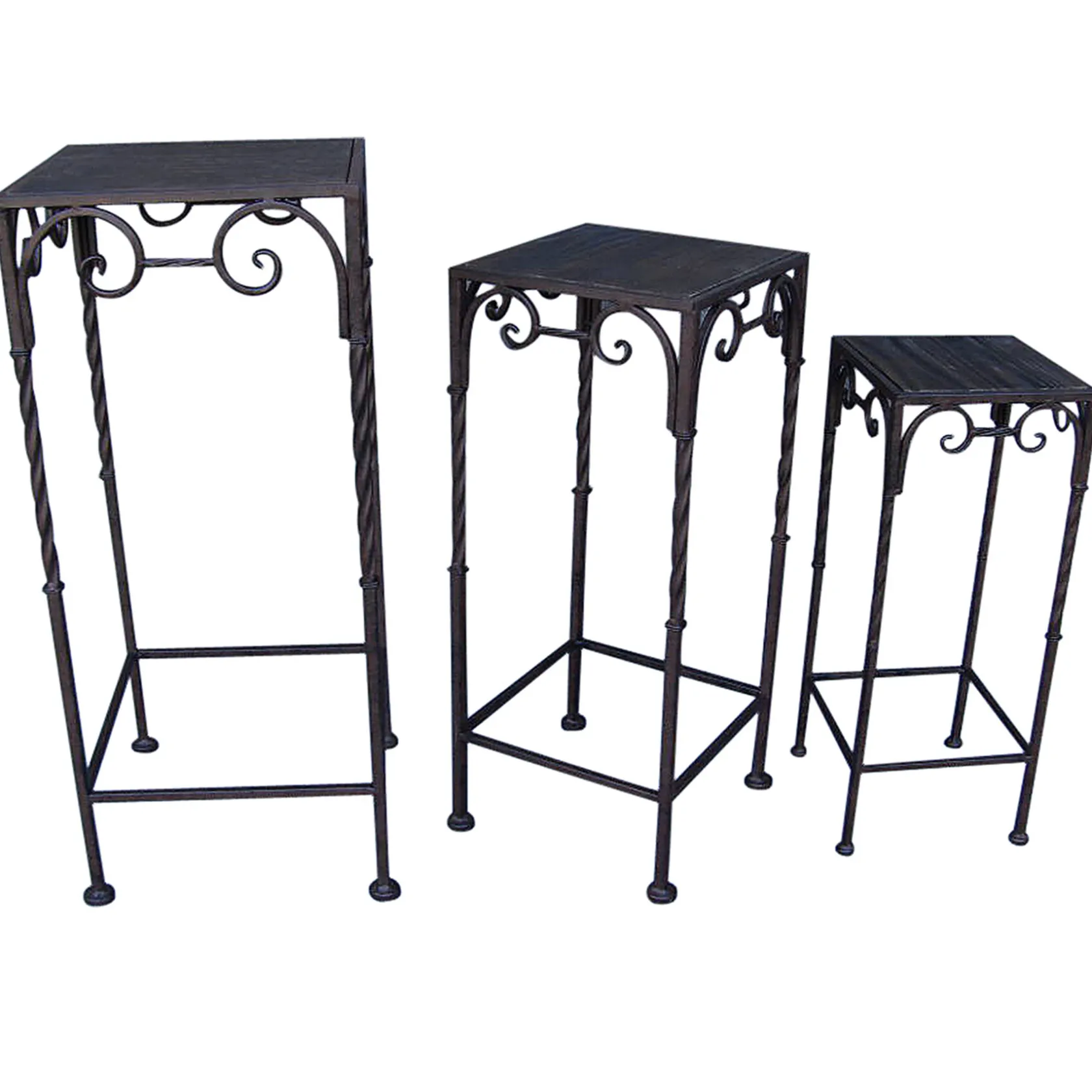 * Square Wood Top Plant Stand With Brown Twist Metal Leg, Medium Online Discount