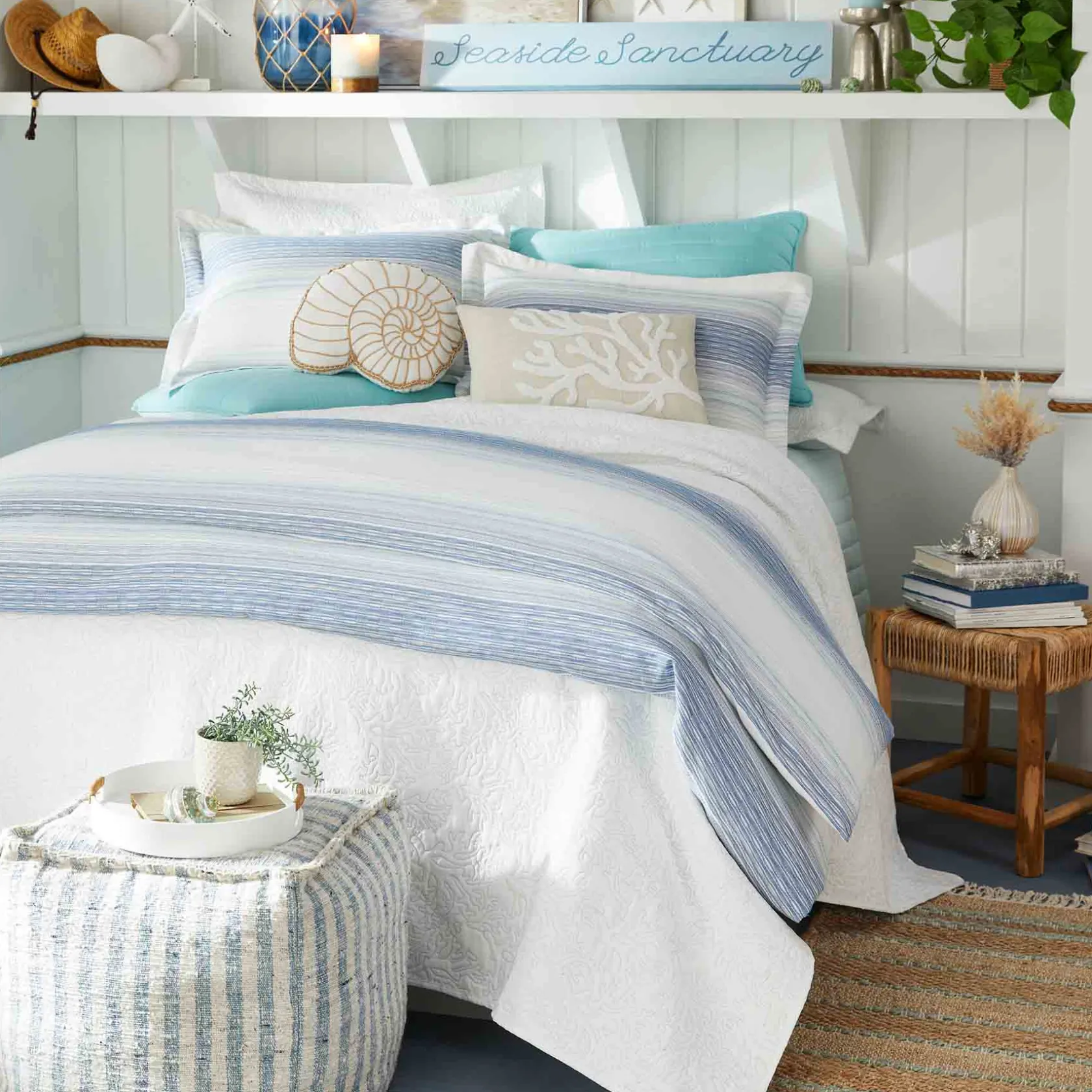 * Ty Pennington Lex Blue Striped Square Pouf, 16 Less Expensive