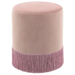 * Velvet Blush Round Ottoman With Fringe Featured