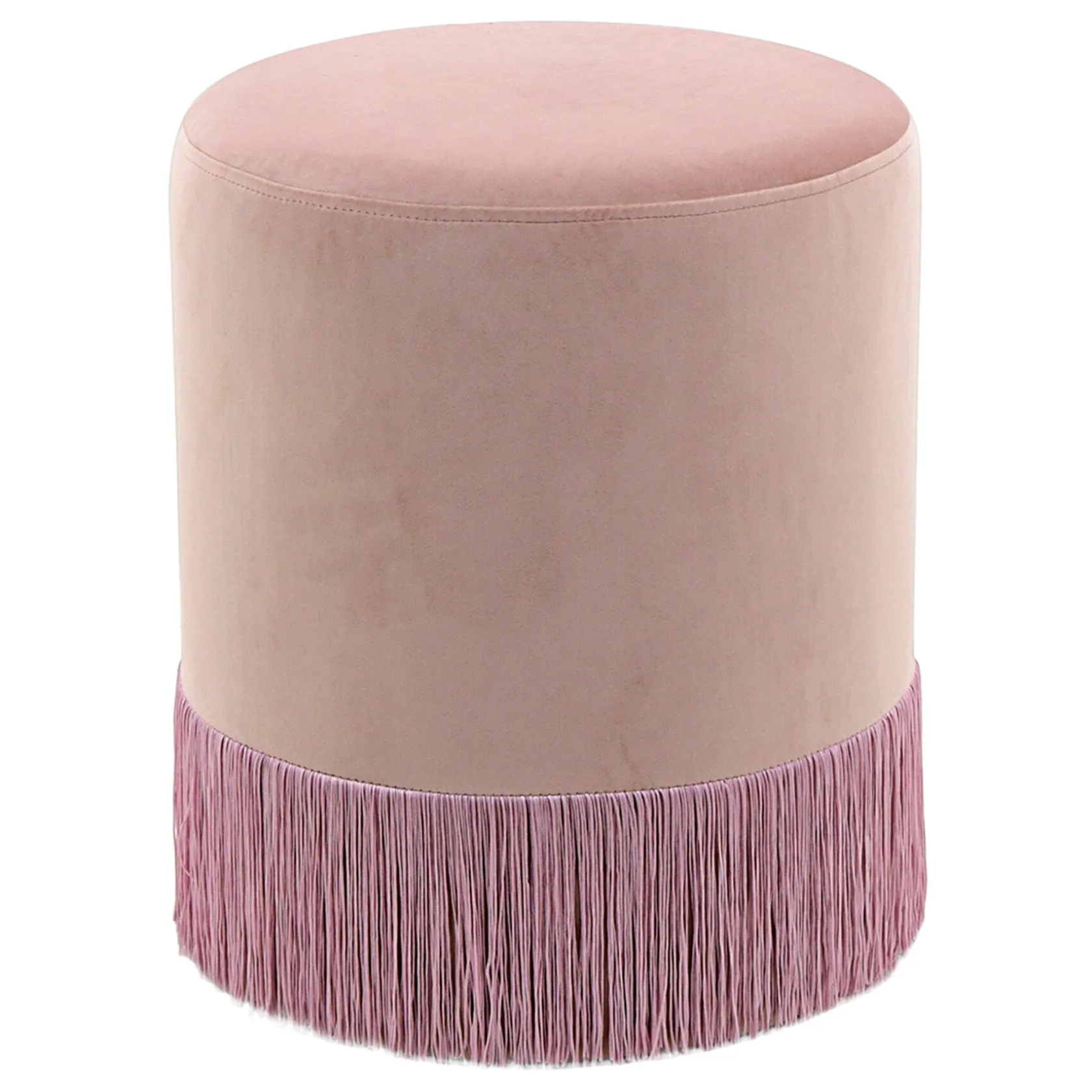 * Velvet Blush Round Ottoman With Fringe Featured