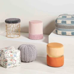 * Velvet Blush Round Ottoman With Fringe Featured