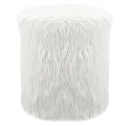 * White Faux Fur Round Ottoman Fashion